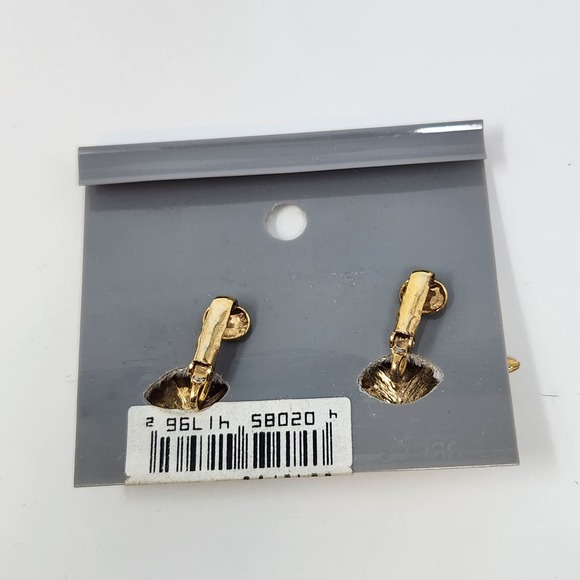 Collections II Yellow Gold Tone Leaf Floral Clip On Earrings Faux Pearl Vintage - Picture 3 of 4